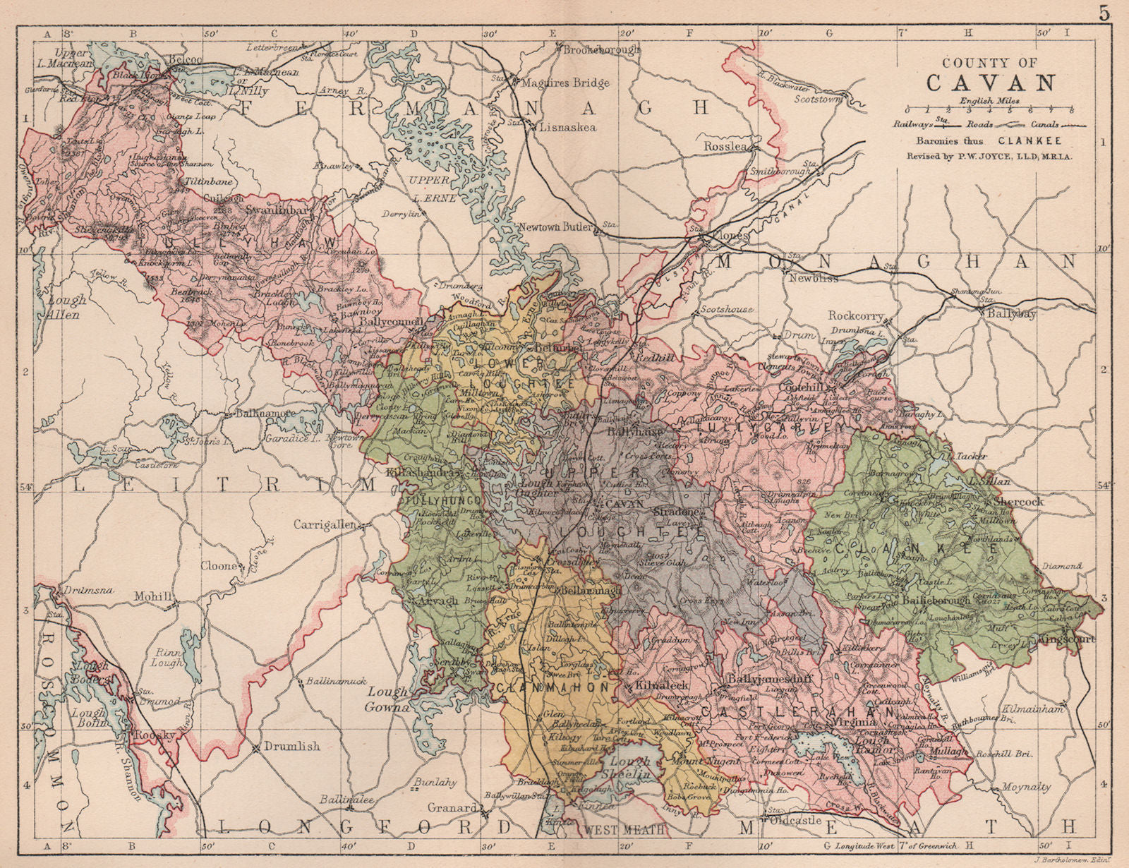 COUNTY CAVAN. Antique county map. Ulster. Ireland. BARTHOLOMEW 1882 old